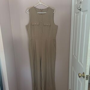 SHEIN Button-Front Khaki Jumpsuit